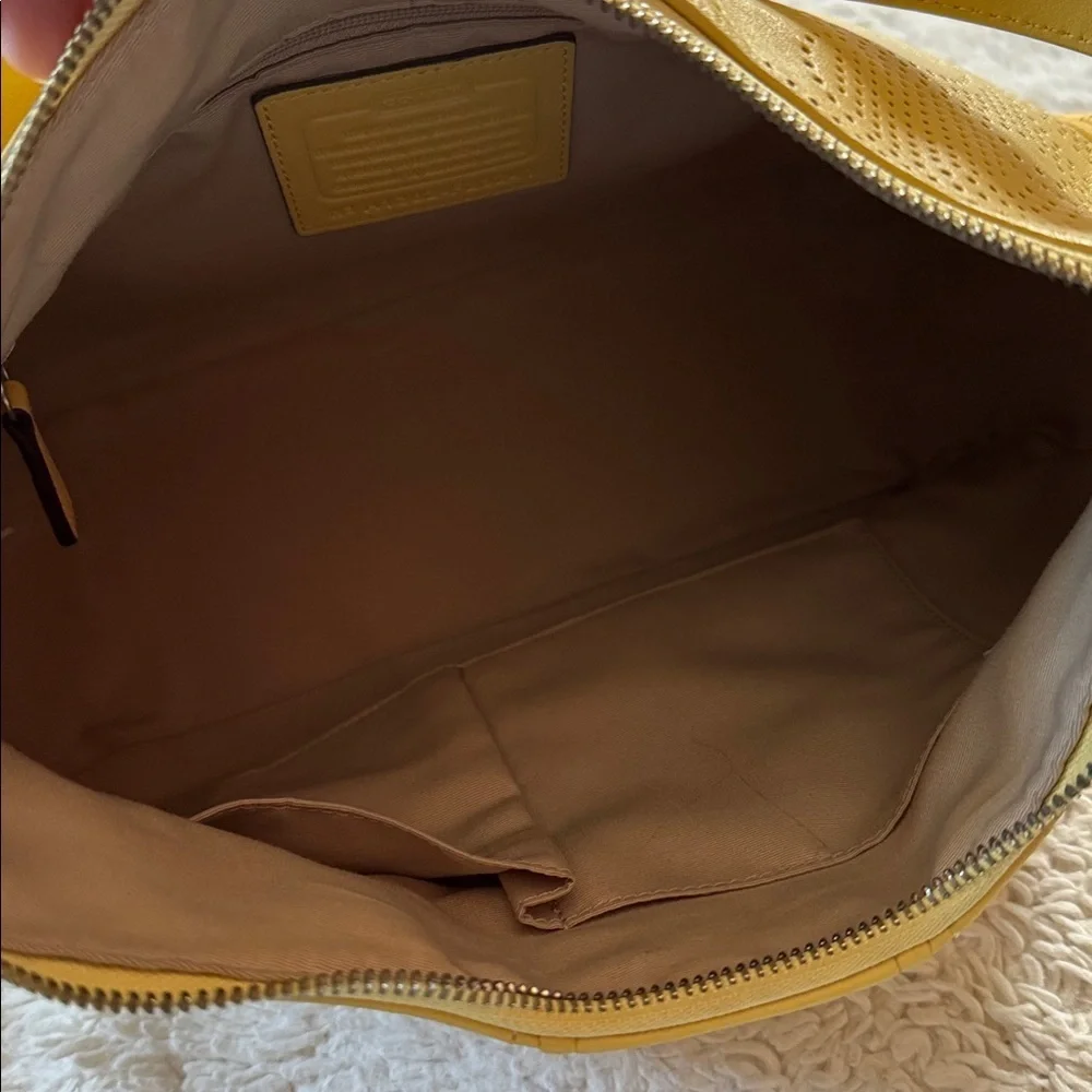 COACH Signature Stripe Convertible Hobo Bag YelowPerforated Leather F23241